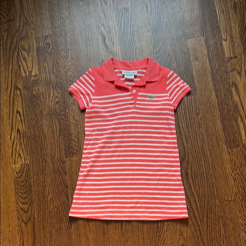 Lacoste Girls' Coral & White Stripe Polo Dress